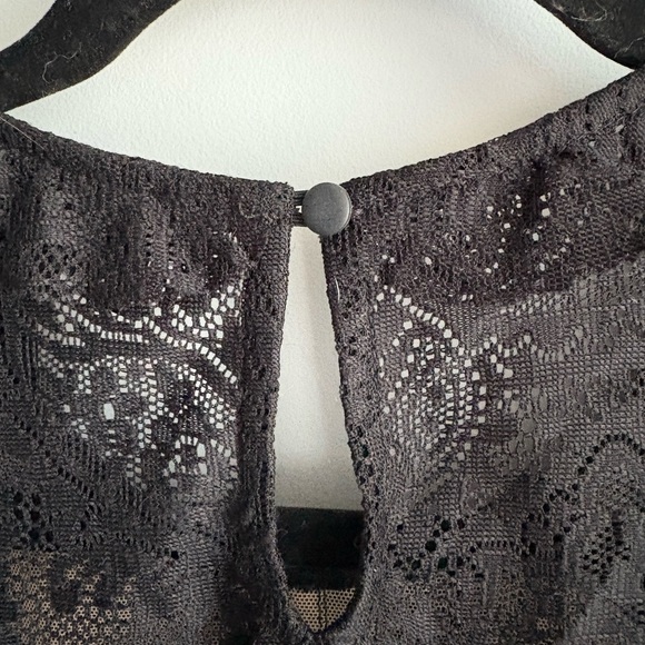 Black Lace Ruffle Top with Open Shoulder - Picture 4 of 5